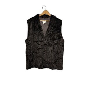 Vtg Germany Olsen Womens Brown Faux Fur Vest Shawl Collar Toggle Closure Size 12